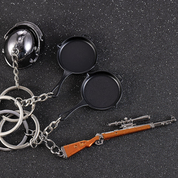 3D Fashion Eat Chicken Key RING Pendant Battle Frying Pan Helmet 98k Keychain Jewelry