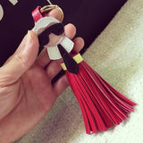 Cute key chain for Women Kar trinket Bag Bugs Car key ring Tassels Bag Charm Holder Ornaments Leather keychain K008-black