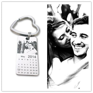 1 pc personalized photo calendar keychain love date gift stainless steel souvenir   keychain Tag 20mm X 40mm