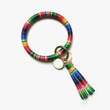 Rainbery New Fashion Multiful Tassel Keychain Enamel PU Leather O Key Chain Monogram Circle Wristlet Keychain For Women Girls