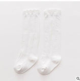 YWHUANSEN 1 Pair Spring  Autumn Winter Cotton Lace Double Needle Children Breathable Socks Solid Baby Girls Knee Socks School