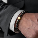 Men Bracelet  Essential Charm Jewelry Fashion Luxury Golden & silver cube 8mm tiger eye stone bead handmade Bracelets Male homme
