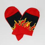 Men Fashion Hip Hop Hit Color On Fire Crew Socks Red Flame Blaze Power Torch Hot Warmth Street Skateboard Cotton  Socks