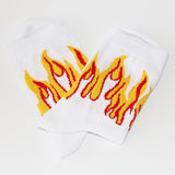 Men Fashion Hip Hop Hit Color On Fire Crew Socks Red Flame Blaze Power Torch Hot Warmth Street Skateboard Cotton  Socks