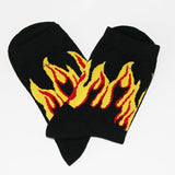Men Fashion Hip Hop Hit Color On Fire Crew Socks Red Flame Blaze Power Torch Hot Warmth Street Skateboard Cotton  Socks