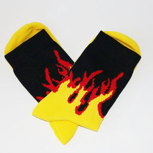 Men Fashion Hip Hop Hit Color On Fire Crew Socks Red Flame Blaze Power Torch Hot Warmth Street Skateboard Cotton  Socks