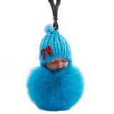 Sleeping Baby Doll Keychain Flower Pompom Rabbit Fur Ball Key Chain Fluffy Car Keyring porte clef Bag Key Ring