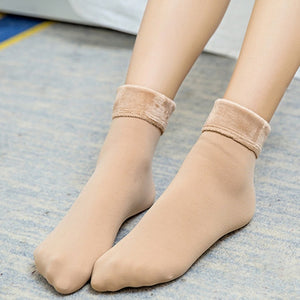 Casual Socks For Women Nylon Plus Velvet Thickening Socks Solid Breathable Elastic Force Lady's Mid Women Warm Socks Winter