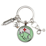 NEW Fashion Personalized Nurse Medical Syringe Stethoscope Image Keychain Glass Cabochon and Glass Dome Key Ring Pendant Gift