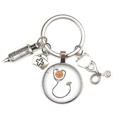 NEW Fashion Personalized Nurse Medical Syringe Stethoscope Image Keychain Glass Cabochon and Glass Dome Key Ring Pendant Gift