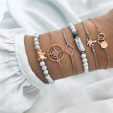 NEWBUY 6Pcs/Set Natural Beads Bracelet Boho Style Gold Heart Turtle Life Tree 8 Infinity Charm Bracelets For Women Girl
