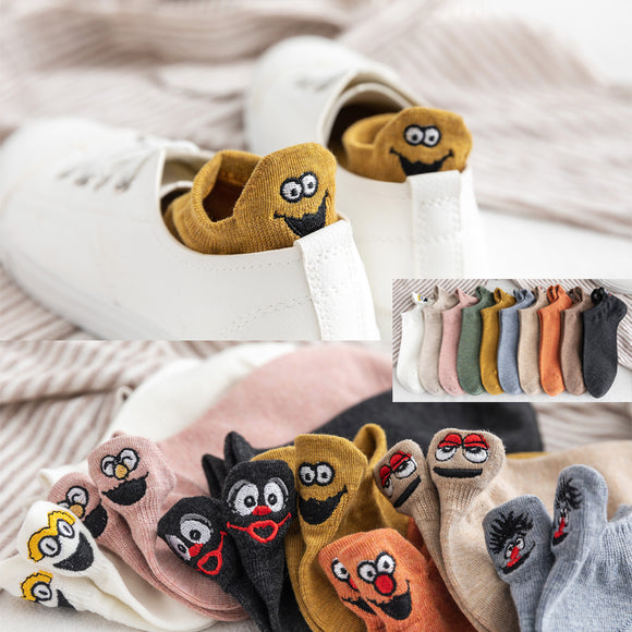 Kawaii Embroidered Expression Women Socks Cotton Harajuku Happy Funny Socks Women Christmas Gifts Ankle 1 Pair Size 35-40