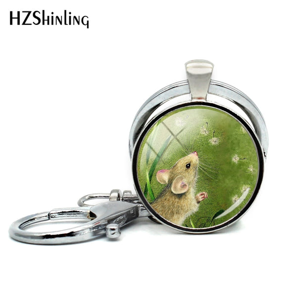 2018 New Small Mouse Painting Keyrings For A Woman Bag Fairy Tale Mouse Glass Cabochon Keychain