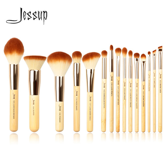 Jessup Bamboo 15pcs Beauty Professional Makeup Brushes Set Make up Brush Tools kit Foundation Powder Definer Shader Liner
