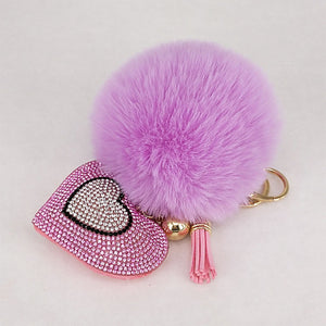 Pompom Keychain Rhinestone Heart Women's Bags Key Ring Handmade Accrssories Keychains Pendants Charming Suspension Decoration