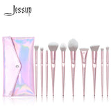 Jessup set Makeup brushes set 10pcs Metallic Pink beauty Make up brush Soft blush Powder Foundation Eyeshadow brush ABS Handle