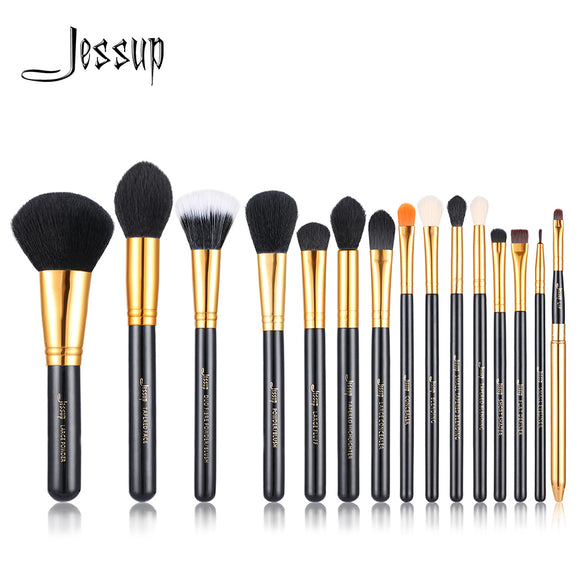Jessup 15pcs Makeup Brushes brush Set make up Cosmetic beauty Powder Foundation Eyeshadow Eyeliner Lip Brush Tool Black / Gold