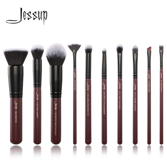 Jessup brushes 10pcs/set Plum Makeup brushes Cosmetic tools Make up brush set blend foundation eyeshadow