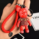 Handmade DIY Craft Rhinestone Cartoon Bomgom Bear Keychain Leather Rope Tassel Key Chain Gloomy Bag Charm Pendant Gift