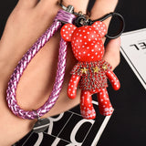 Handmade DIY Craft Rhinestone Cartoon Bomgom Bear Keychain Leather Rope Tassel Key Chain Gloomy Bag Charm Pendant Gift