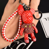 Handmade DIY Craft Rhinestone Cartoon Bomgom Bear Keychain Leather Rope Tassel Key Chain Gloomy Bag Charm Pendant Gift