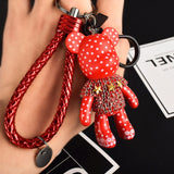 Handmade DIY Craft Rhinestone Cartoon Bomgom Bear Keychain Leather Rope Tassel Key Chain Gloomy Bag Charm Pendant Gift