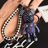 Handmade DIY Craft Rhinestone Cartoon Bomgom Bear Keychain Leather Rope Tassel Key Chain Gloomy Bag Charm Pendant Gift