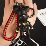 Handmade DIY Craft Rhinestone Cartoon Bomgom Bear Keychain Leather Rope Tassel Key Chain Gloomy Bag Charm Pendant Gift