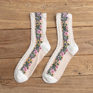 2019 New Fashion Women Socks Cotton Euramerican National Wind Flowers Autumn and Winter Ladies Socks Warm and Cute 190
