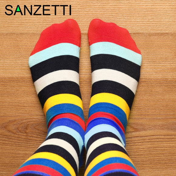 SANZETTI 1 Pair New Happy Socks High Quality Men Colorful Bright Comfortable Combed Cotton Fun Novelty Gift Wedding Dress Socks