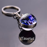 Leo Libra Scorpio 12 Constellation Keychain Glass Ball Pendant Zodiac Sign Keychain Car Key Rings Men Women Birthday Gifts