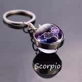Leo Libra Scorpio 12 Constellation Keychain Glass Ball Pendant Zodiac Sign Keychain Car Key Rings Men Women Birthday Gifts