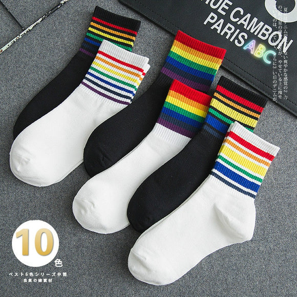 Winter Women's Socks Cotton Rainbow Stripes Socks Christmas Fashion Warm Christmas Casual Tide Socks harajuku  korean