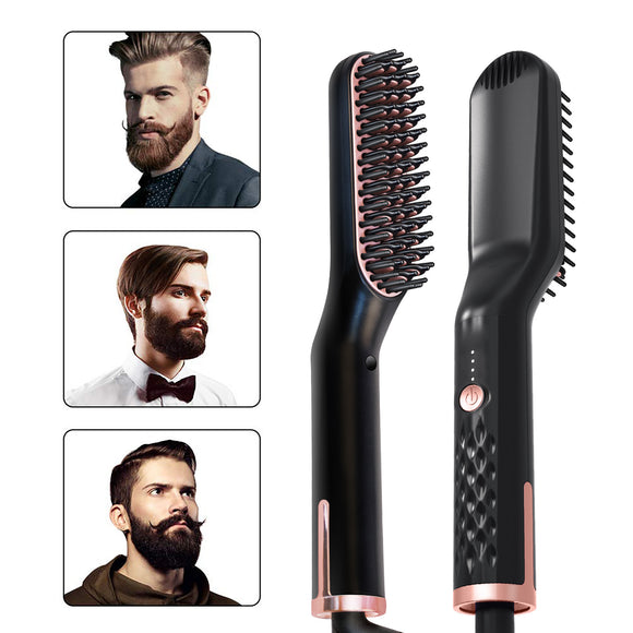 3 In 1 Electric Quick Beard Comb Men Hair Straightening Brush Electric Curler For Men's Beard Grooming Brush Men Hair Care Tool