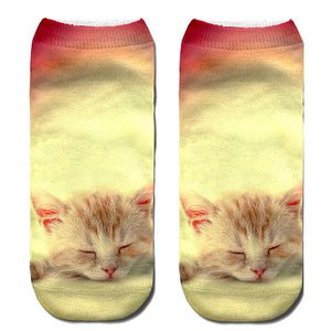 Unisex Lovely Socks Anti-slip Elastic Ankle Cartoon Cat Pattern Adult 3D Pattern