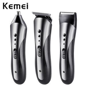Kemei 3 in 1 Hair Trimmer Electric Shaver Rechargeable Nose Hair Clipper Professional Beard Razor Machine Men's Grooming Kit