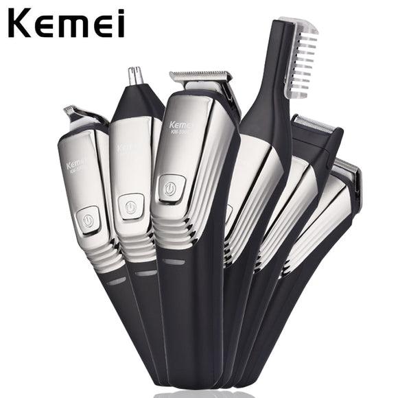 Kemei 6 in 1 Hair Clipper Rechargeable Shaving Machine Beard Shaver Nose Trimmer Razor Washable DIY Haircut Men's Grooming Kit