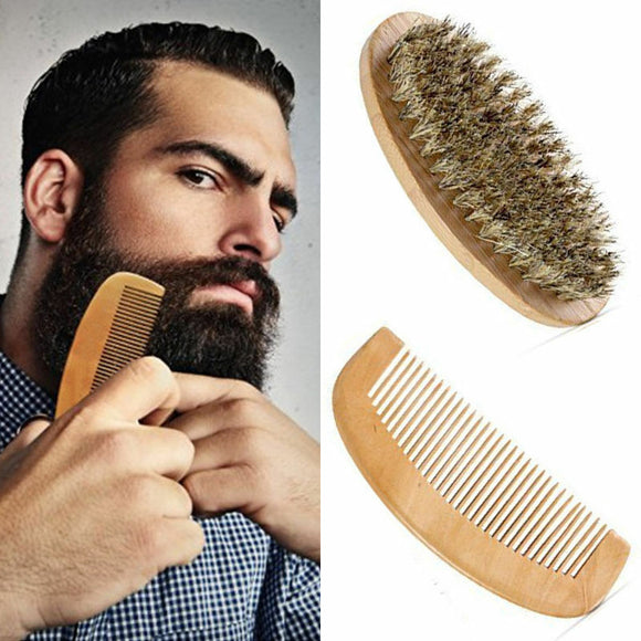 Fashion Men's Boar Bristle Beard Brush and Comb Beard Care Comb Kit Grooming Kit 2Pcs