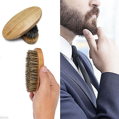 Men's Natural Boar Bristle Beard Mustache Brush Wood Military Comb Grooming Tool