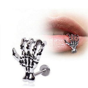 1 pcs  Punk Skull Shape Devil Hand Kylie Lip Piercing Jewelry Skeleton Labret for Women Men