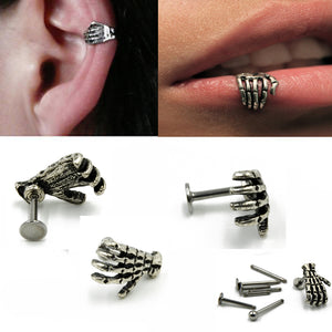 1Pcs 16G Punk Skull Shape Devil Hand Kylie Lip  Ring Ear Piercing Stud Ring Jewelry Skeleton Plam Stud