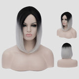 ccutoo 35cm Silver Ombre Black Short Straight Bobo Synthetic Hair Kylie Jenner Cosplay Wigs Halloween Costume Party Wigs
