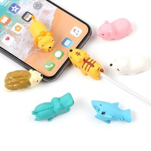 Dropshipping 1pcs Protector for Iphone cable Winder Phone holder Accessory chompers rabbit dog cat Animal doll model funny