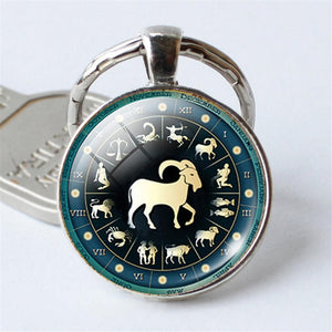 12 Constellation Jewelry Key Chains Zodiac Signs Keychain Key Rings Bag Car Round portachiavi sleutelhanger Pendant Man Woman