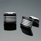 Copper quality enamel square stripes gold silver black flower cufflinks Top brand men's French shirt cufflinks