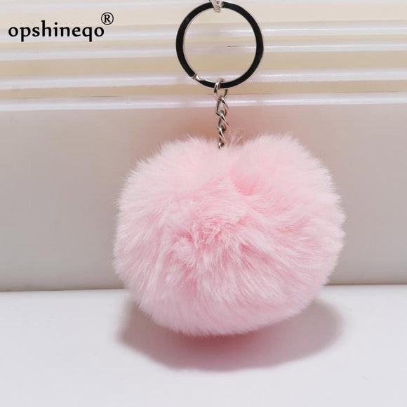 simple key chain Fur ball Pompon Keychain Pompom Artificial Rabbit Fur Animal Keychains For Woman Car Bag KeyRing 14 colors
