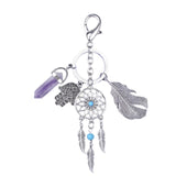 Artilady natural shell keychain opal stone dreamcatcher keyring bag charm boho jewelry feather keychain for women