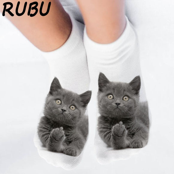 RUBU women's funny animal Cute 3D Print Socks Women Ankle Socks Unisex Socks Hot women Fashion Sox cartoon cat for female 5H1