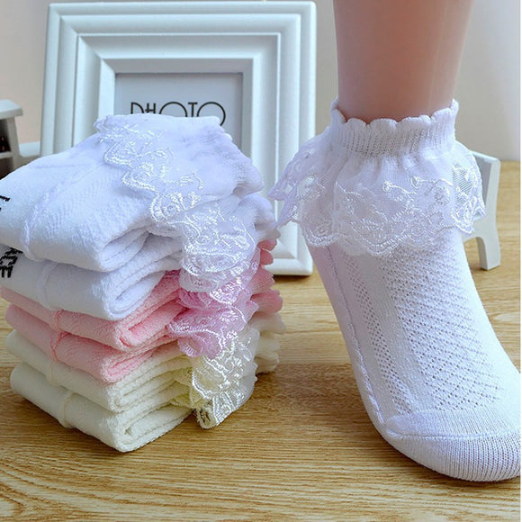 Breathable Cotton Lace Ruffle Princess Mesh Socks Children Ankle Short Sock White Pink Yellow Baby Girls Kids Toddler